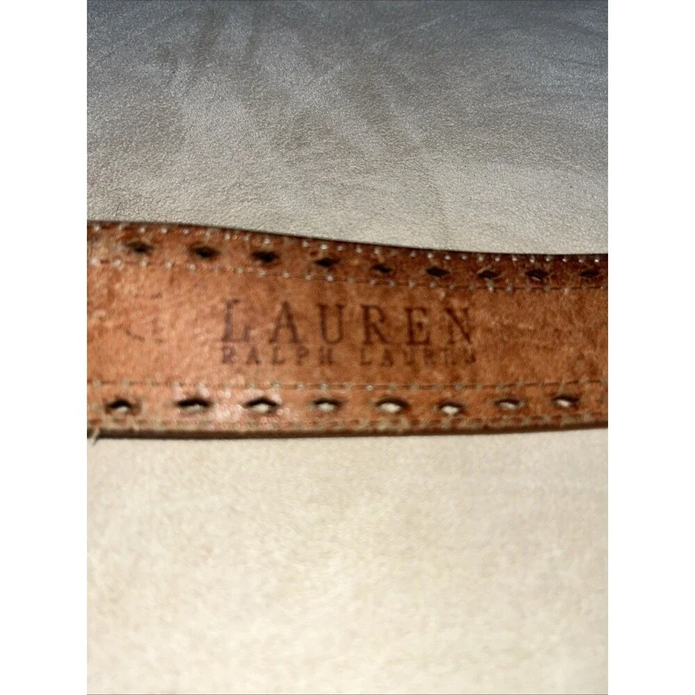 Lauren Ralph Lauren Tooled Brown Leather Belt Flower Pattern Women SZ‎ L 9101304